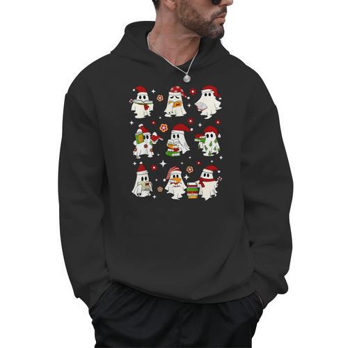 Santa Ghost Reading Books Christmas Library Teacher Men Hoodie - teacherstshirts.com CA