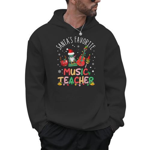 Santa's Favorite Music Teacher Christmas Santa Hat Matching Men Hoodie - teacherstshirts.com UK