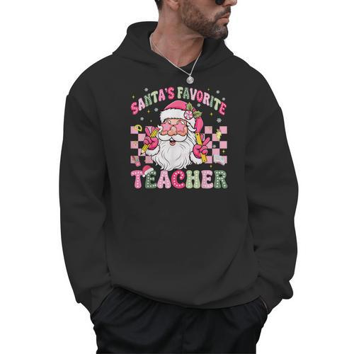 Santa's Favorite Teacher Groovy Christmas Teacher Boys Girls Men Hoodie - teacherstshirts.com CA