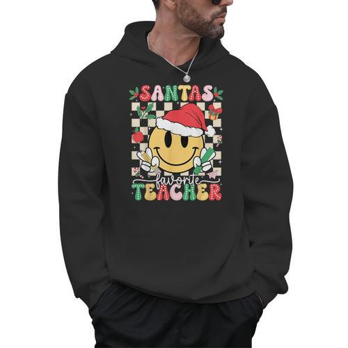 Santas Favorite Teacher Retro Groovy Smile Face Christmas Men Hoodie - teacherstshirts.com DE