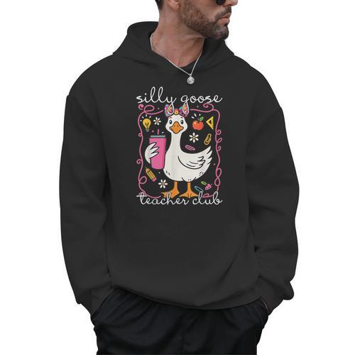 Silly Goose Teacher Club Animal Lover Groovy Teacher Men Hoodie - teacherstshirts.com