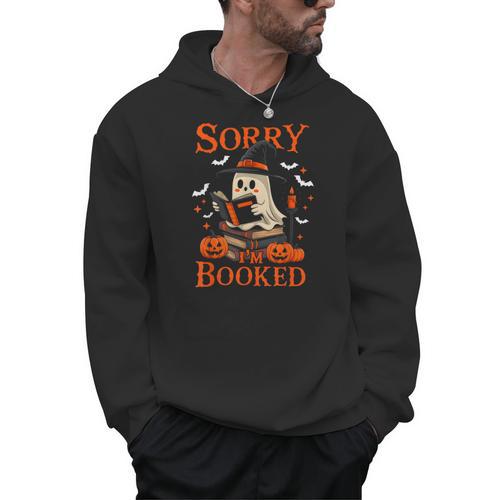 Sorry I'm Booked Ghost Reading Book Lover Teacher Halloween Men Hoodie - teacherstshirts.com UK