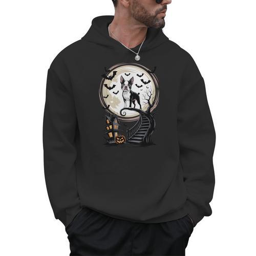 Spooky Halloween Moon Boston Terrier Boston Bull Bostie Men Hoodie - Bostonterriersmerch.com