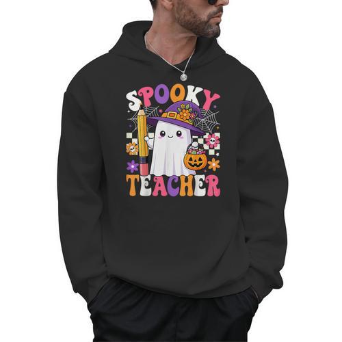 Spooky Teacher Ghost Pencil Teach Halloween Teacher Men Hoodie - teacherstshirts.com UK