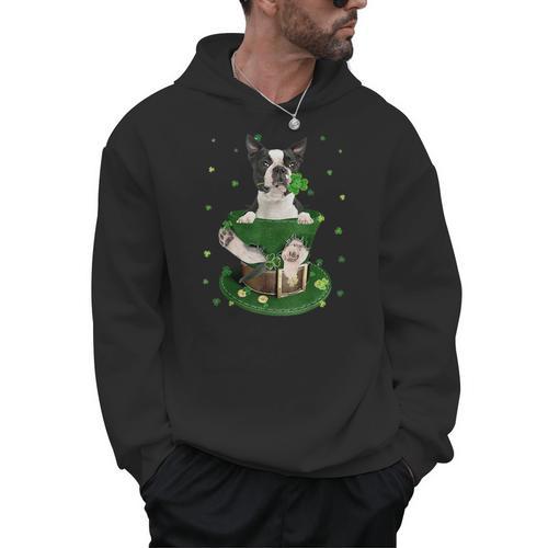St Patrick's Day Leprechaun Boston Terrier Dog Shamrock For Men Women Kids Men Hoodie - Bostonterriersmerch.com