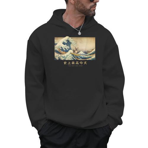 Surfing Boston Terrier Kanagawa Wave Japanese Dog For Men Women Kids Men Hoodie - Bostonterriersmerch.com UK