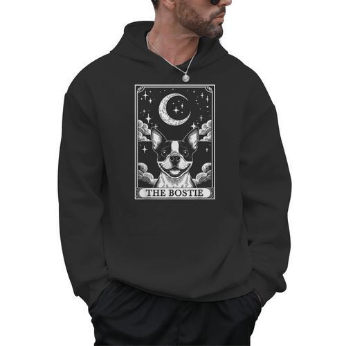 Tarot Card Vintage Crescent Moon Boston Terrier Dog Mom Men Hoodie - Bostonterriersmerch.com