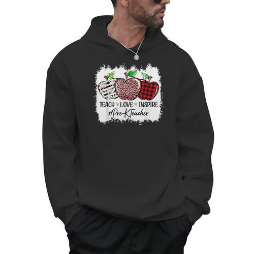 Teach Love Inspire Pre-k Teacher Apple Leopard Red Plain Men Hoodie - teacherstshirts.com UK