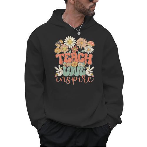 Teach Love Inspire Retro Groovy Daisy Back To School Teacher For Men Women Kids Men Hoodie - teacherstshirts.com UK