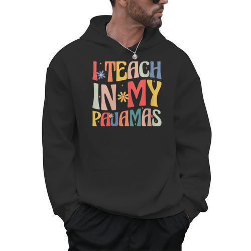 I Teach In My Pajamas Retro Groovy Teacher Humor Men Hoodie - teacherstshirts.com DE