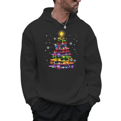 Teacher Crayon Christmas Tree Lights Student School Xmas Men Hoodie - teacherstshirts.com UK