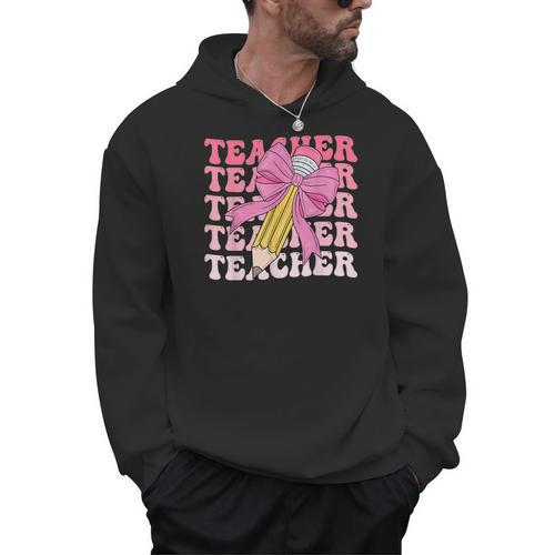 Teacher Pencil Back To School Groovy Pink Teacher First Day Men Hoodie - teacherstshirts.com UK