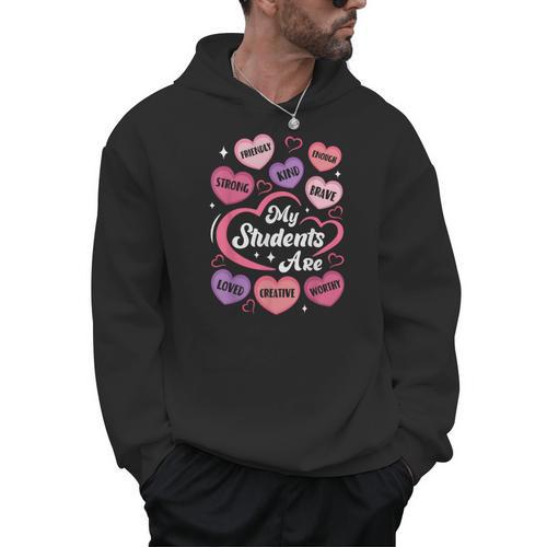 Teacher Positive Affirmations Candy Heart Valentine's Day Men Hoodie - teacherstshirts.com UK
