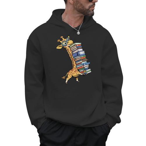 Teacher Shirt Giraffe Holding Books Bookworm Librarian Men Hoodie - teacherstshirts.com CA