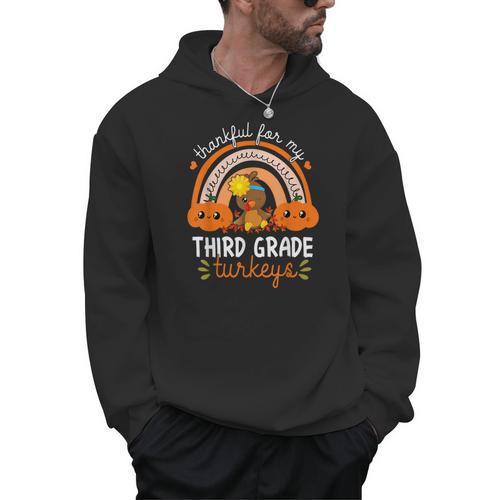 Teacher Thanksgiving Thankful For My Third Grade Turkeys Men Hoodie - teacherstshirts.com
