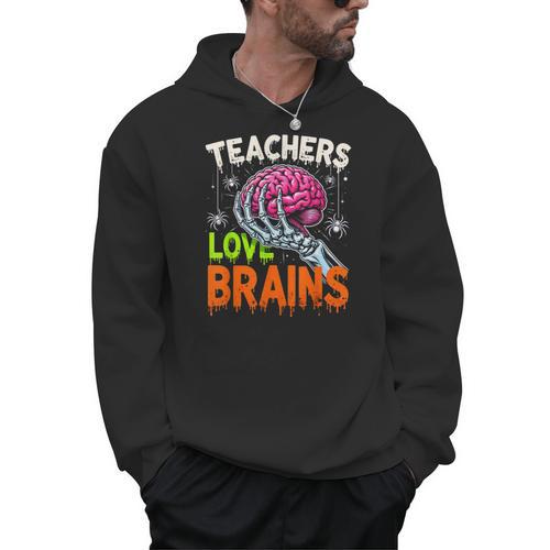 Teachers Love Brains Halloween 2025 Skeleton Costume Men Hoodie - teacherstshirts.com UK