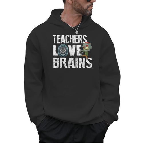 Teachers Love Brains Zombie Halloween Hilarious Men Hoodie - teacherstshirts.com