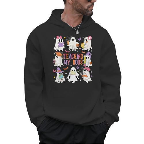 Teaching My Boos Teacher Cute Ghost Groovy Teacher Halloween Men Hoodie - teacherstshirts.com AU