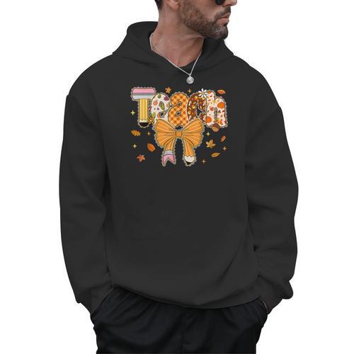 Thanksgiving Teacher Pencil Bow One Thankful Teacher Fall Men Hoodie - teacherstshirts.com