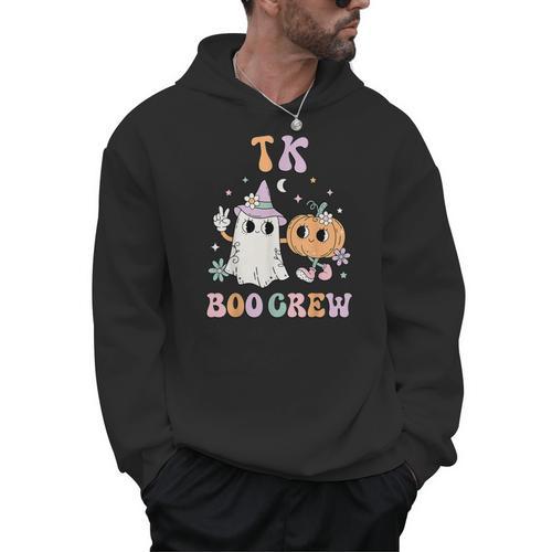 TK Boo Crew Retro Groovy Halloween Floral Ghost TK Teacher Men Women Kids Men Hoodie - teacherstshirts.com AU
