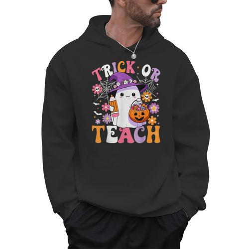 Trick Or Teach Groovy Teacher Ghost Halloween Teacher Men Hoodie - teacherstshirts.com UK