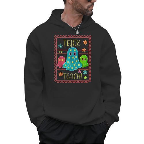 Trick Or Teach Neon Ghost Flower Teacher Spooky Halloween Men Hoodie - teacherstshirts.com UK