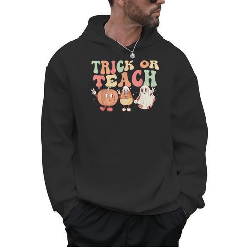 Trick Or Teach Pumpkin Candy Corn Ghost Halloween Teacher Men Hoodie - teacherstshirts.com UK