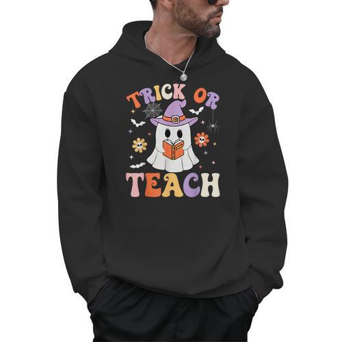 Trick Or Teach Teacher Groovy Ghost Halloween Teacher Men Hoodie - teacherstshirts.com