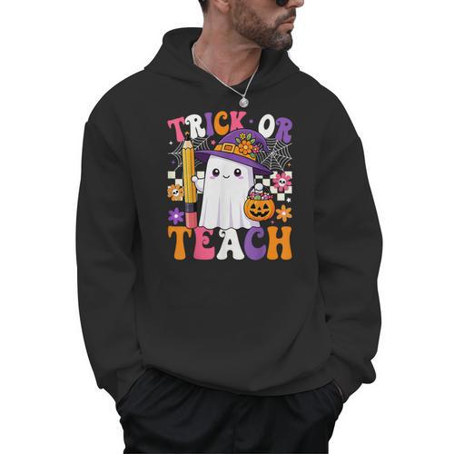 Trick Or Teach Teacher Pencil Ghost Halloween Teacher Men Hoodie - teacherstshirts.com UK