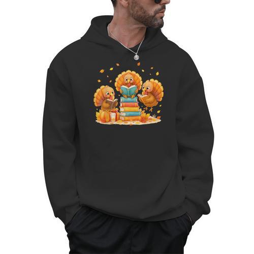 Turkey Read Books Reading Fall Thanksgiving Teacher Men Hoodie - teacherstshirts.com AU