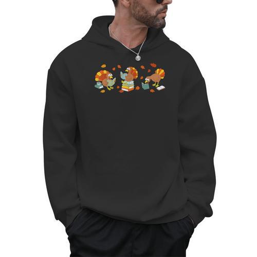 Turkey Reading Books Fall Thanksgiving Teacher Book Lovers Men Hoodie - teacherstshirts.com CA