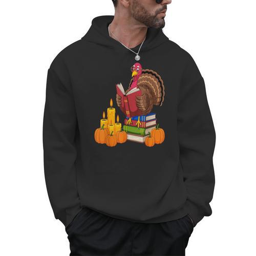 Turkey Reading Books Fall Thanksgiving Teacher Book Men Hoodie - teacherstshirts.com AU