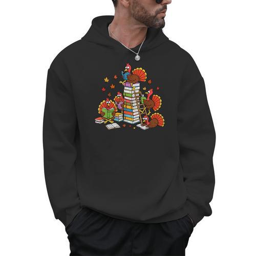 Turkey Reading Books Fall Thanksgiving Teacher Librarian Men Hoodie - teacherstshirts.com
