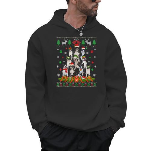 Ugly Sweater Christmas Tree Boston Terrier Dog Xmas Pajama Men Hoodie - Bostonterriersmerch.com