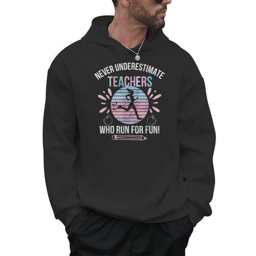 Never Underestimate Teachers Who Runs For Fun Running Teache Men Hoodie - teacherstshirts.com UK