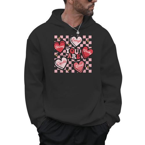 Valentine You Are Loved Worthy Enough Candy Heart Teacher For Men Women Girls Kids Men Hoodie - teacherstshirts.com