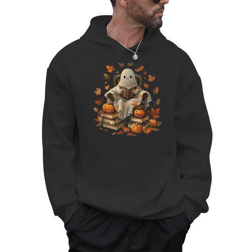 Vintage Ghost Book Reading Pumpkin Gothic Halloween Teachers Men Women Kids Men Hoodie - teacherstshirts.com UK