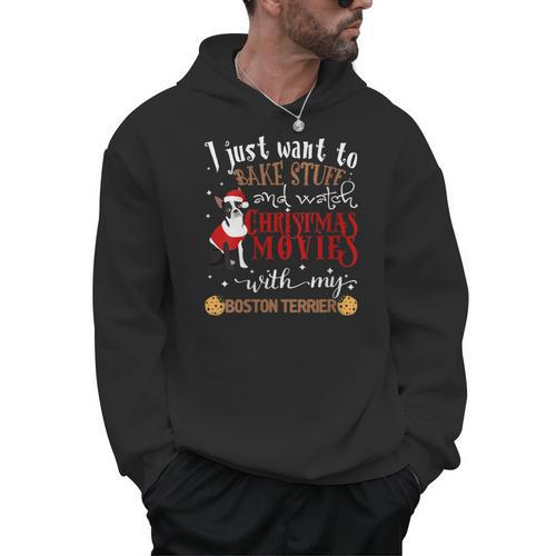 Watch Christmas Movies With My Boston Terrier Bostie Men Hoodie - Bostonterriersmerch.com