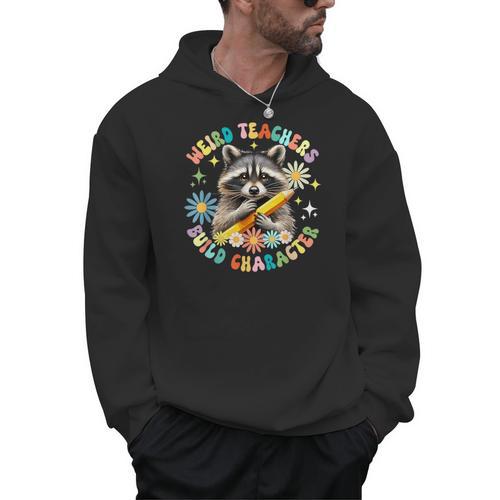 Weird Teachers Build Character Raccoon Colourful Floral Men Hoodie - teacherstshirts.com DE