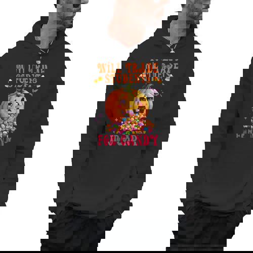 Will Trade Students For Candy Teacher Cute Halloween Pumpkin Men Hoodie - teacherstshirts.com