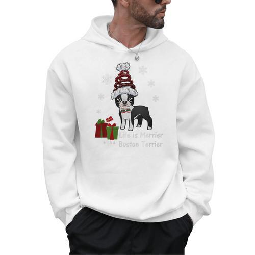 Boston Terrier Christmas T Shirt-Life Is Merrier Premium Tri-Blend Men Hoodie - Bostonterriersmerch.com