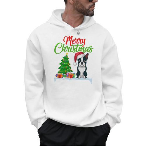 Boston Terrier Christmas Tree Lights Xmas Dog Lover Men Hoodie - Bostonterriersmerch.com