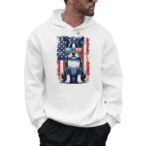 Boston Terrier Dog American USA US Flag Pets Vintage Outfit Men Hoodie - Bostonterriersmerch.com