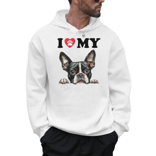 Boston Terrier I Heart My Dog Dog Lover Men Hoodie - Bostonterriersmerch.com