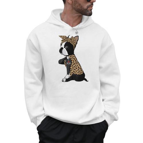Boston Terrier Lover I Love Mom Tattoo Leopard Men Hoodie - Bostonterriersmerch.com