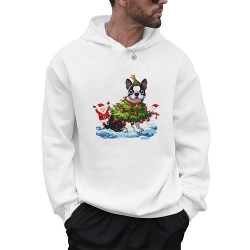 Boston Terrier Merry Christmas Tree Lights Dog X-Mas Dogs Men Hoodie - Bostonterriersmerch.com