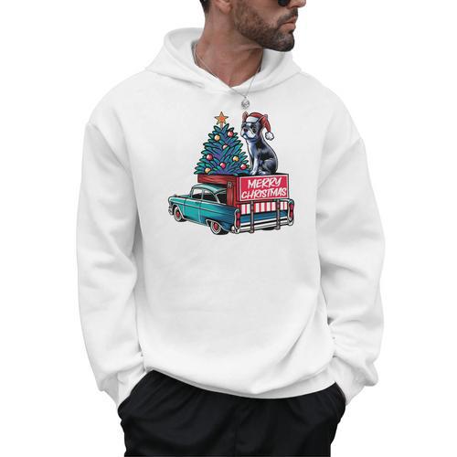 Boston Terrier Merry Christmas Tree Truck Santa Dog X-Mas Men Hoodie - Bostonterriersmerch.com
