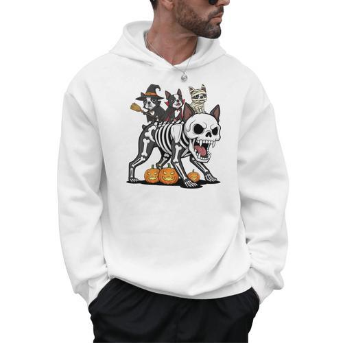 Boston Terrier Skeleton Mummy Witch Halloween Men Hoodie - Bostonterriersmerch.com