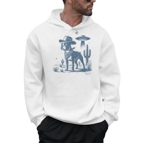 Boston Terrier UFO Cowboy Dog Dog Mom Dog Dad Alien Dog Men Hoodie - Bostonterriersmerch.com