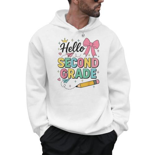 Cute Hello Second Grade Back To School Coquette Teacher Girl Men Hoodie - teacherstshirts.com UK